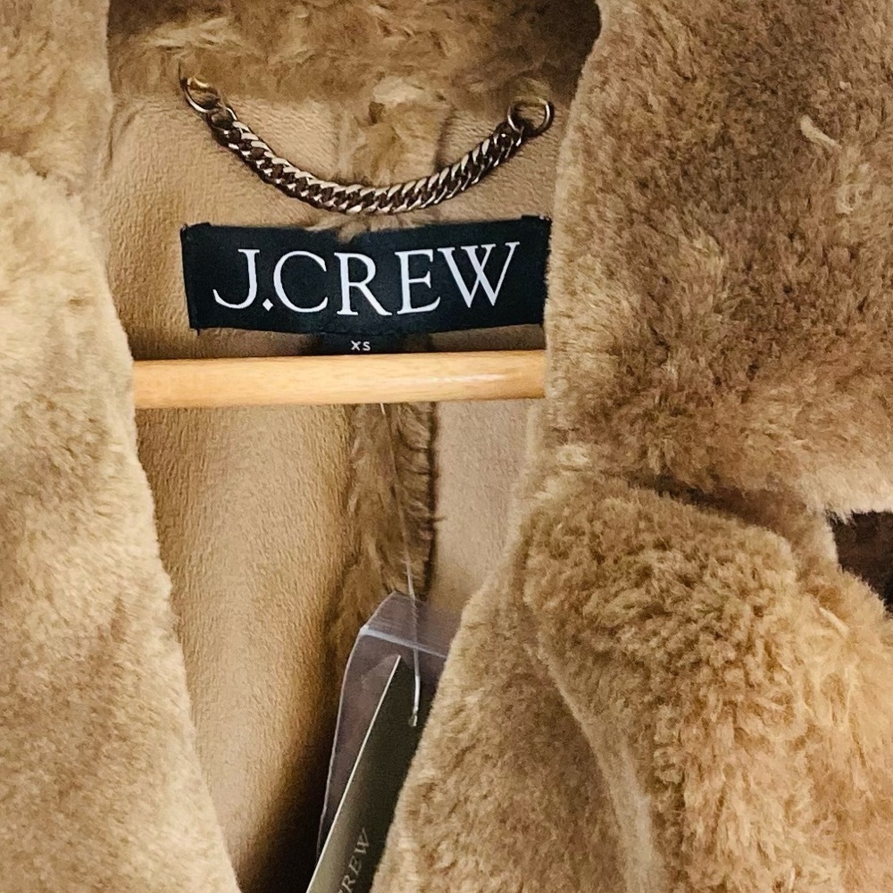 New with tags J. Crew brown faux fur double breasted coat. Size XS - Picture 4 of 9